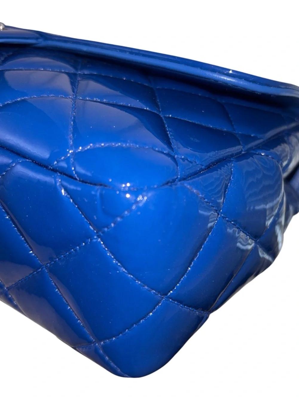 Chanel Timeless Classique Blue Patent Leather Flap Bag Silver Hardware